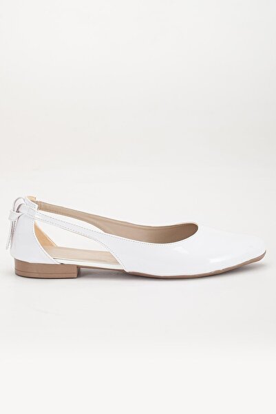 Dilimler Ayakkabı Women's Ballerina White Patent Leather Side Open