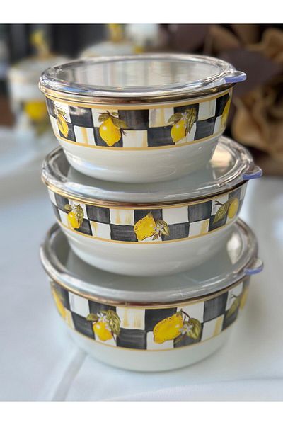 MD MİMOZA DEKOR Linda Enamel 3-Piece Storage Container
