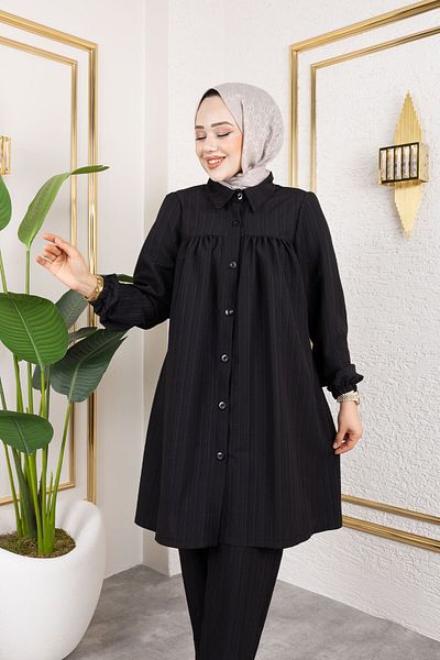 Tesettür Dünyası Buttoned Double Suit Tsd250172 Black