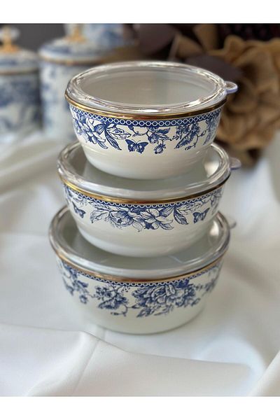 MD MİMOZA DEKOR Blue Life Enamel 3-Piece Storage Container