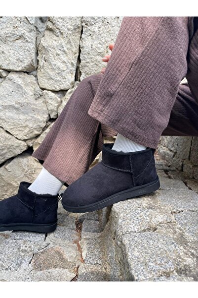 Elvinin Tarzı Lopez (Siyah) Renk Düz Taban İçi Kürklü Kadın Bot