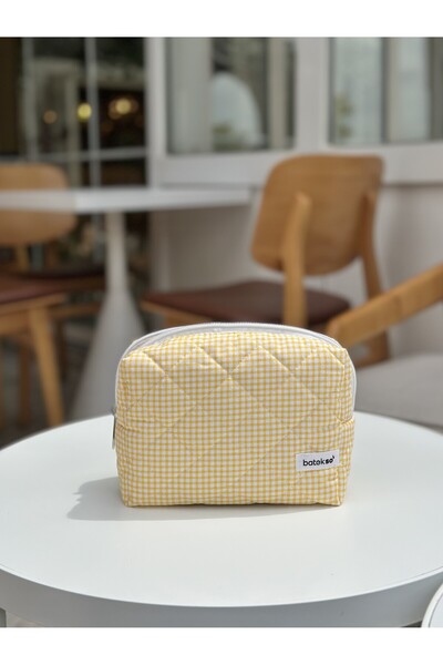 Batekso Yellow Square Patterned Makeup Bag - Large Size