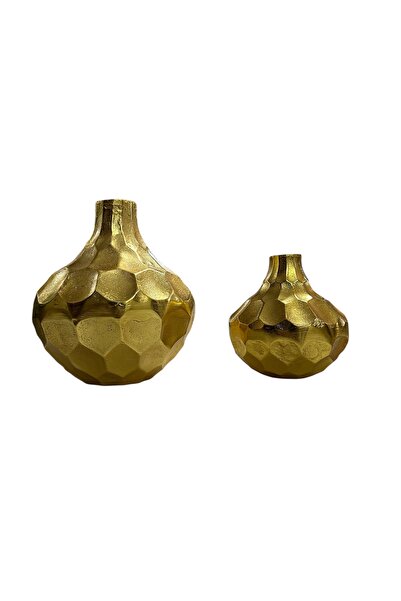 Lilac Home 2 Adet Gold Rustik Vazo (15 cm - 21 cm)