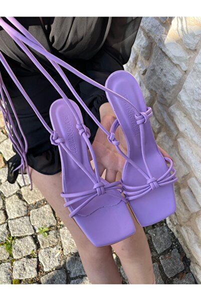 Elvinin Tarzı Lona Thin Heeled Lilac Laced Shoes