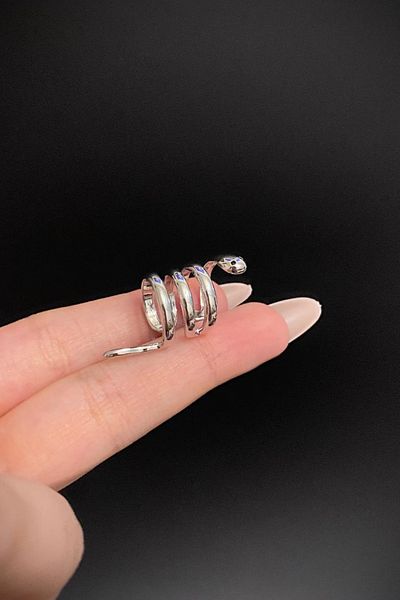 Blisse Piercing Silver Color Snake Figured Steel Ear Cuff Cartilage Earrings – Compression, Non-Pierced Use