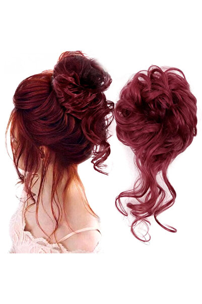 Mina Peruk Saçlı Lastikli Kuyruklu Topuz Toka - Kızıl