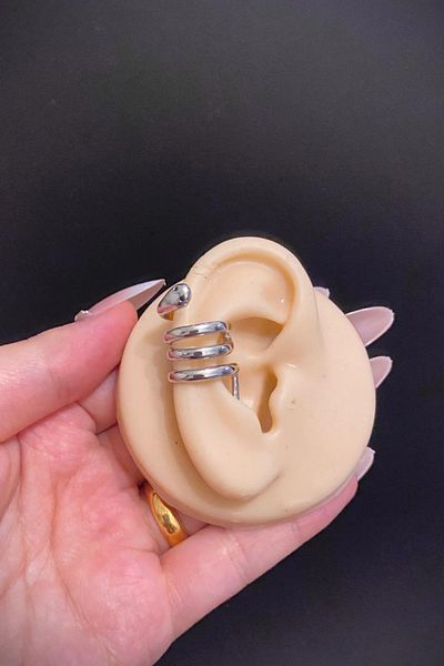 Blisse Piercing Silver Color Snake Figured Steel Ear Cuff Cartilage Earrings – Compression, Non-Pierced Use