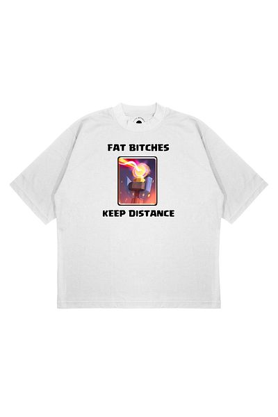 TRAGEDY Μπλουζάκι Unisex Oversize FAT BITC-HES KEEP DISTANCE Μπλουζάκι με στάμπα Boxy Fit από χοντρό ύφασμα