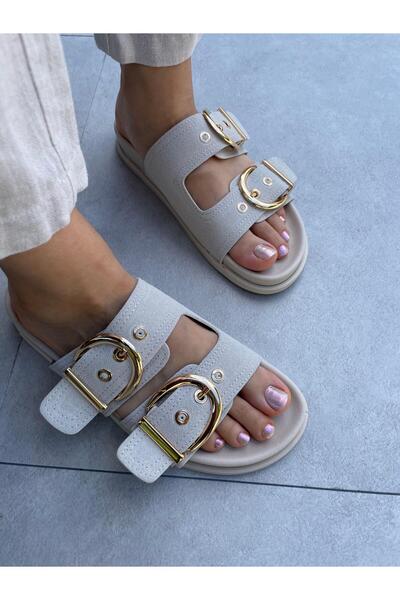 Elvinin Tarzı May Beige Suede Accessory Slippers