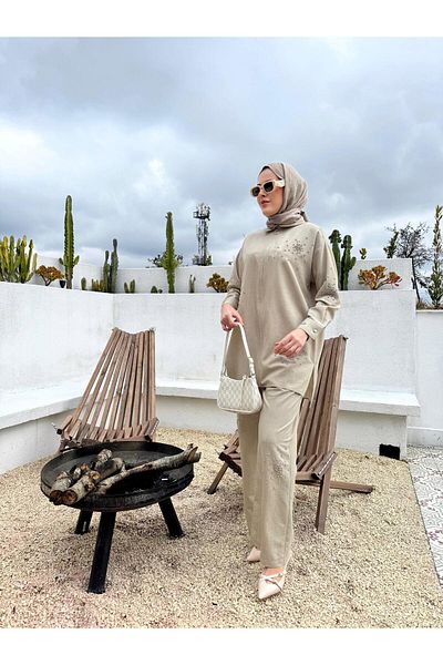 Moodbasic Stone Zippered Linen Suit-24655