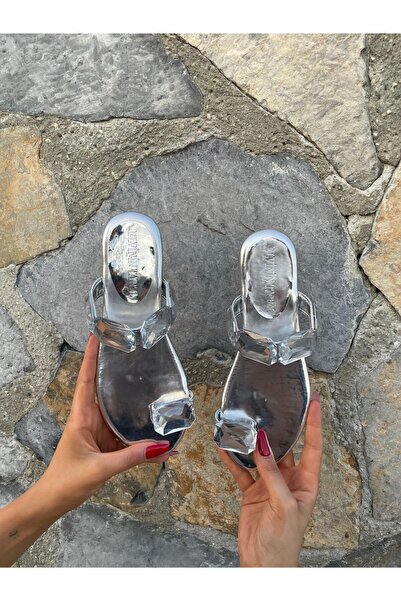 Elvinin Tarzı Sara Silver Stone Detailed Women's Slippers