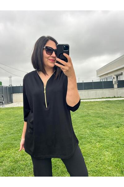 charamela بلوزة كبيرة الحجم من القطن الممشط والفسكوز بسحاب -