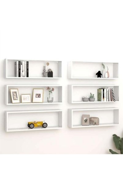 RENAZZO Modern Duvar Rafı 6 Lı Beyaz
