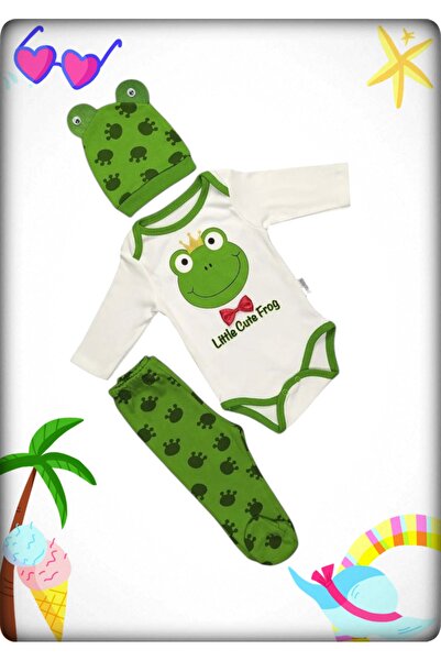 Avşar Baby Frog Patterned Best Top Quality 100% Cotton Domestic Production Bodysuit Set Models