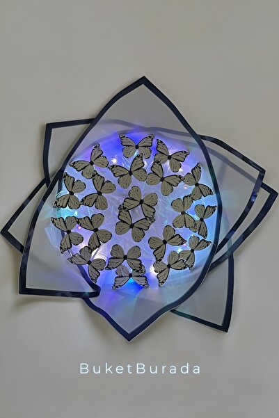 HOVARDA Led Işıklı Beyaz Kelebek Buketi Sevgiliye Hediye Doğum Anneler Günü Yapay Çiçek Solmayan Anneye