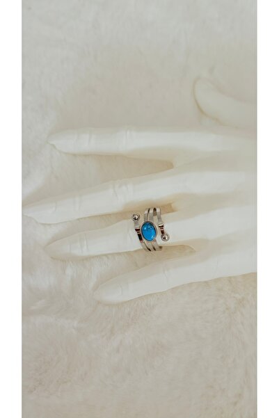 GM TAKI خاتم فضة قابل للتعديل مع حجر أزرق