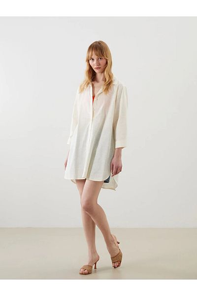 LC Waikiki Lcw Dream Ecru Shirt Collar Poplin Women's Beach Dress