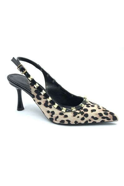 Kids Club Shoes Дамски обувки на висок ток Feles с отворен гръб и тънки шлици, леопард