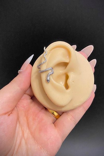 Blisse Piercing Silver Color Snake Figured Steel Ear Cuff Cartilage Earrings – Non-Perforated, Compression Use