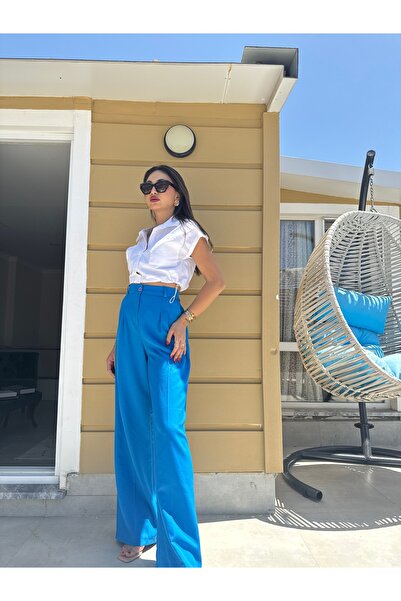 Gamze Ege Fashion Mavi yüksek bel pantolon