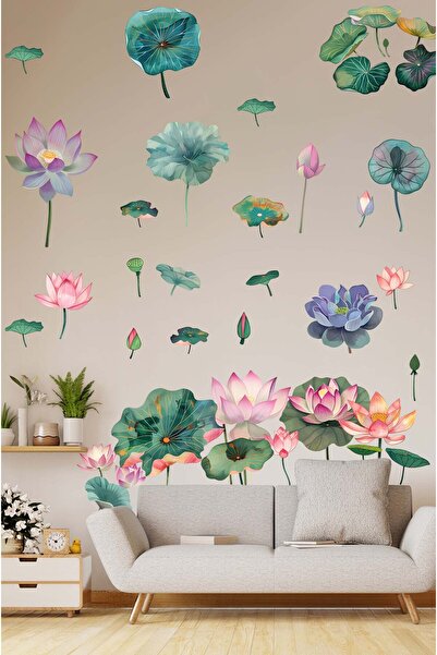 KT Decor Lotus Flowers 35 Piece Premium Wall Sticker Set