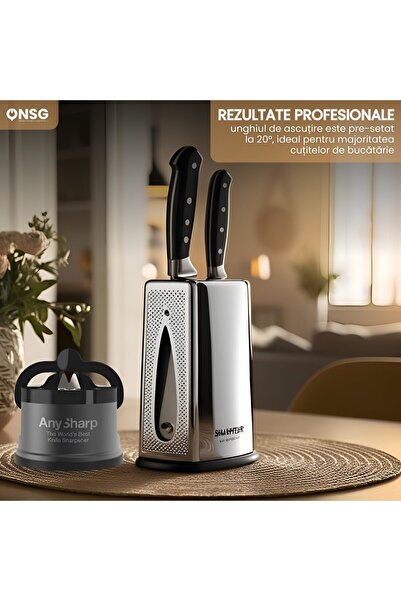 AnySharp Pro Kitchen Knife Sharpener Dark Gray, Universal System, Vacuum Grip