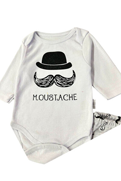 Avşar Baby Mustache Printed Best Top Quality 100% Cotton Domestic Production Bodysuit Set Models