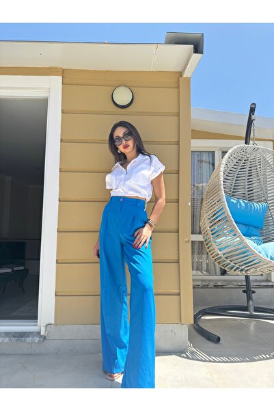 Gamze Ege Fashion Mavi yüksek bel pantolon