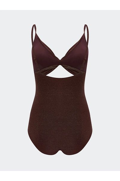 LC Waikiki Lcw Dream Brown V-Neck Shiny Look Women's Swimsuit