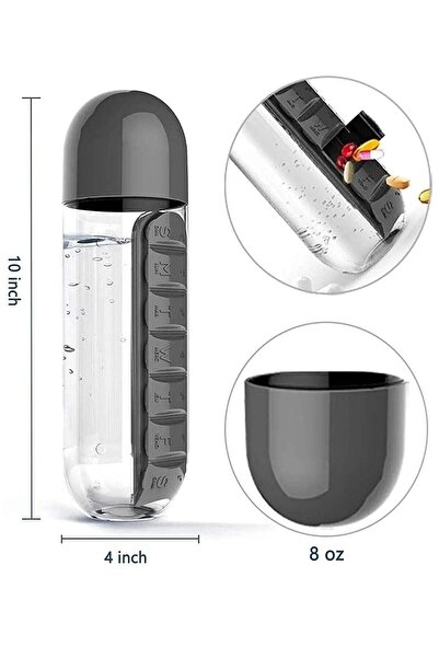 Nemade Medicine Boxed Flask Water Bottle 600ml 7-Day Pill Box Sports Leakproof Water Bottle Cup Water Medicine Boxed