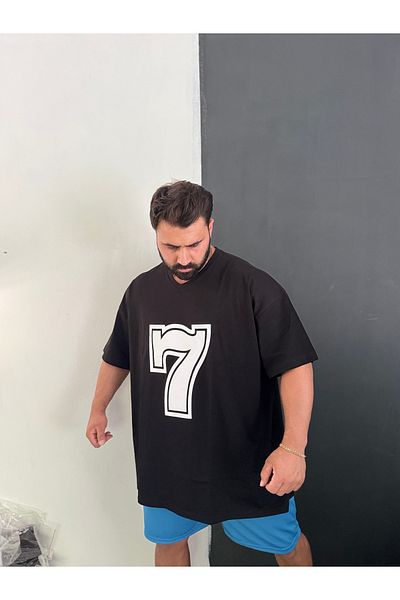 Bas Body FitnessWear No 7 King Size Black Large Size Oversize Combed Cotton T-Shirt