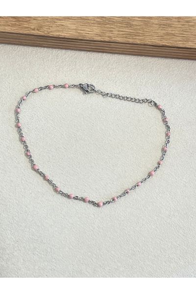 Rupen Kraft 316 L Surgical Steel Anklet Foot Bracelet Pink Beaded Anklet