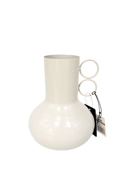 Living Steel Vase, With Handles, Glossy White Color, 20.5 Cm