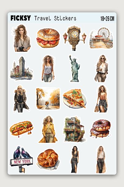 Ficksy New York Tour Sticker Set - America Travel Travel Sightseeing Sticker - 40 Pieces of Label Stickers