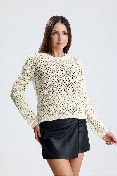 glztriko Women's Openwork Seasonal Honeycomb Patterned Cotton Blouse Knitwear Sweater Glz034