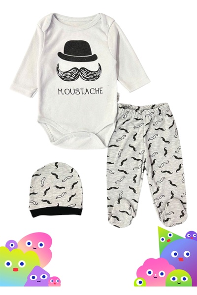 Avşar Baby Mustache Patterned Best Top Quality 100% Cotton Domestic Production Bodysuit Set Models