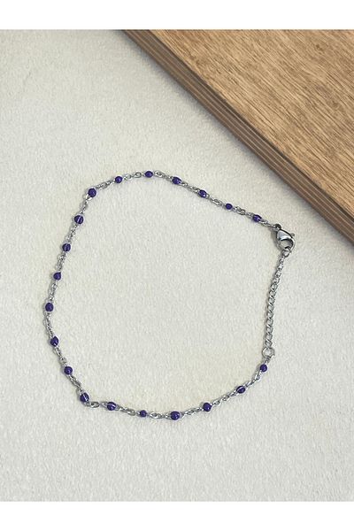 Rupen Kraft 316 L Surgical Steel Anklet Foot Bracelet Navy Blue Beaded Anklet