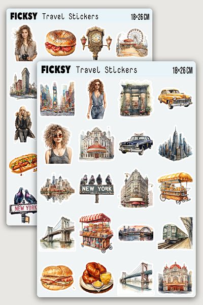 Ficksy New York Tour Sticker Set - America Travel Travel Sightseeing Sticker - 40 Pieces of Label Stickers
