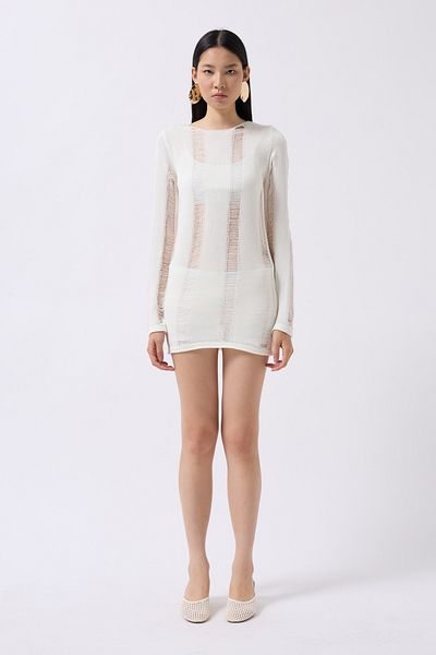 vuvutasarım Women's See-Through Long Sleeve Ecru Beach Dress 003