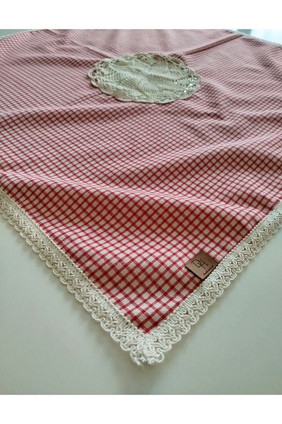 denizli hatırası Organic Raw Linen Red Poti Checkered Handcrafted Embroidered Tablecloth