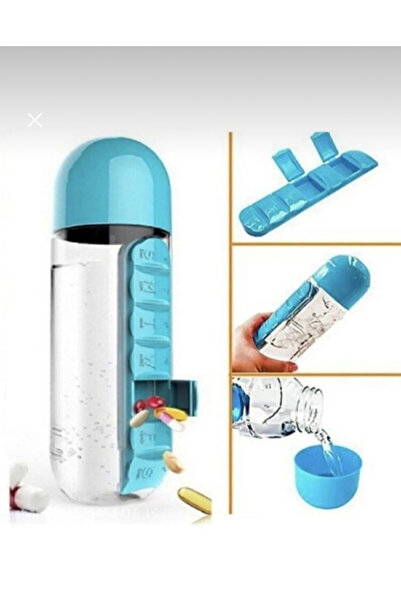 MELYET Medicine Boxed Flask Water Bottle 600ml 7-Day Pill Box Organizer Sports Leakproof Water Bottle Cup