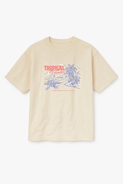 Altair Tr Beige Color Oversize Tropical Paradise Parrot Seaside Printed Unise...
