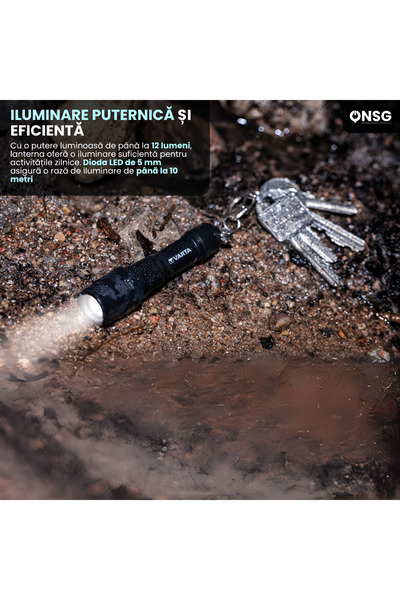 Varta Keychain Flashlight Led 5mm, Powerful Illumination, Ipx4 Water Resistance, Compact, 10m Range