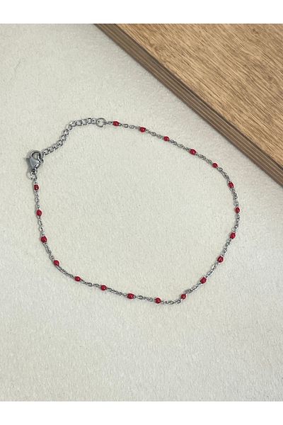 Rupen Kraft 316 L Surgical Steel Anklet Foot Bracelet Red Beaded Anklet