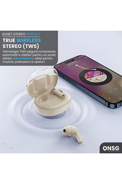 design xo XO G22 Wireless In-Ear Headphones by ONSG®, Bluetooth 5.3, Clear Sound, Strong Bass, Beige, 6h Battery Life