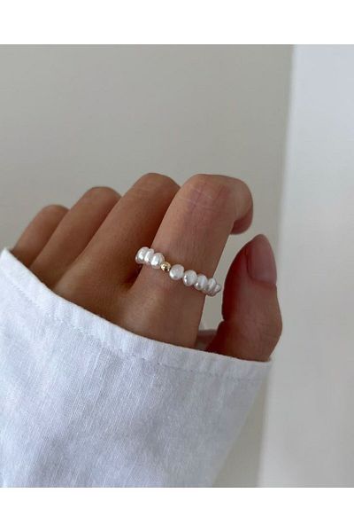HISCOSMETIC Women's Glass Pearl Gold Detailed 3-Piece Ring Set