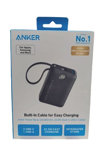 Anker 20,000mAh Power Bank – 22.5W Fast Charging with Built-in USB-C Cable