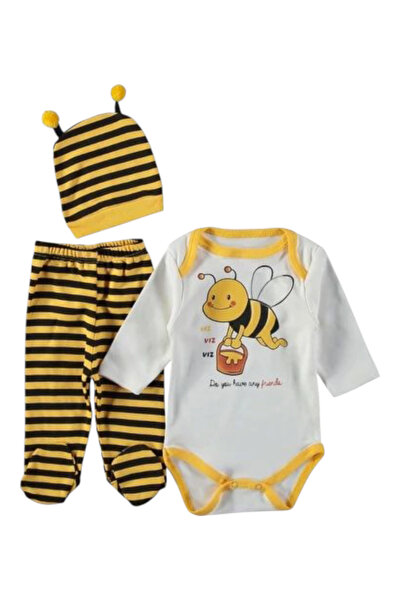 Avşar Baby Bee Printed Best Top Quality 100% Cotton Domestic Production Bodysuit Set Models