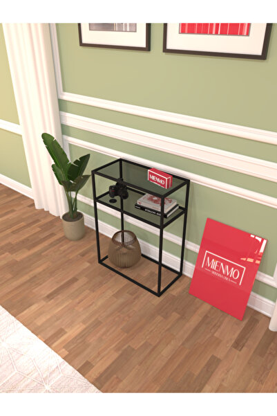 Mienmo Rigel Metal Dresuar Dekoratif Kahve Köşesi Konsol Çok Raflı Siyah Füme Camlı 60 cm