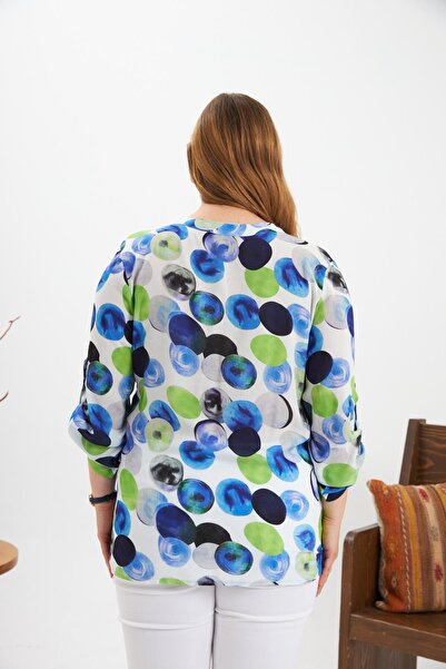 RMG Patterned Sleeve Epaulets Large Size Blouse Ecru